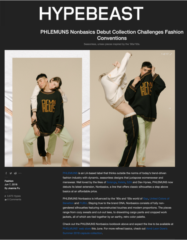 HYPEBEAST - PHLEMUNS Nonbasics Debut Collection Challenges Fashion Conventions